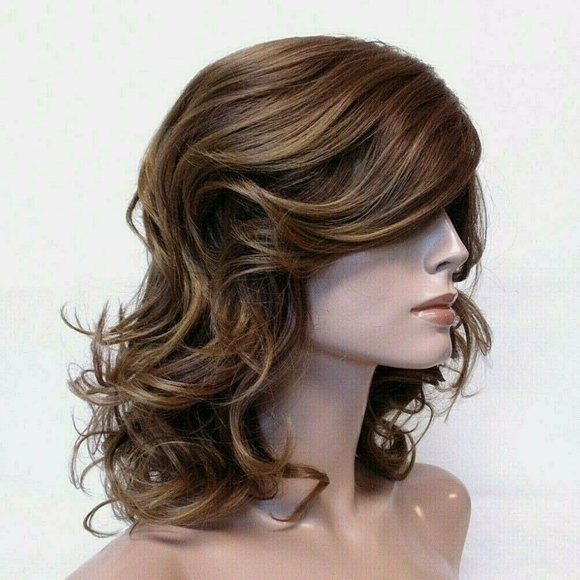 Medium Length Thick Wavy Brown Heat Resistant Wig